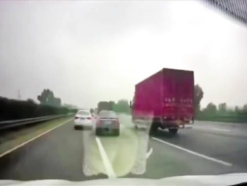 Two cars collide and flip on the highway