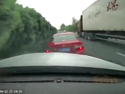 Car is pushed across lanes into oncoming traffic