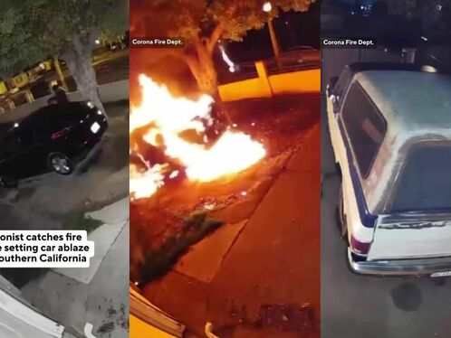 Arsonist catches fire while setting car ablaze