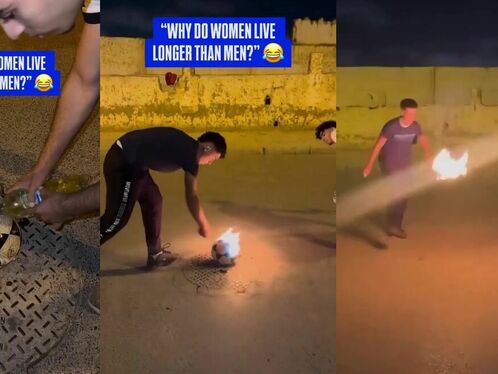 Man tries to spin a flaming object and fails badly