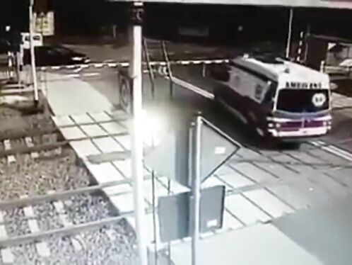 Train hits ambulance