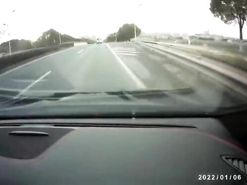 Man tries to cut across traffic and misses ramp