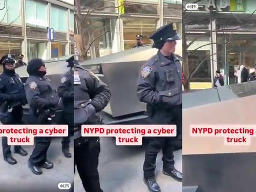 Cops protect Elon Musk's Twitter truck from angry mob