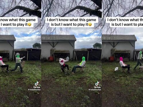 People play a weird and hilarious game in a backyard