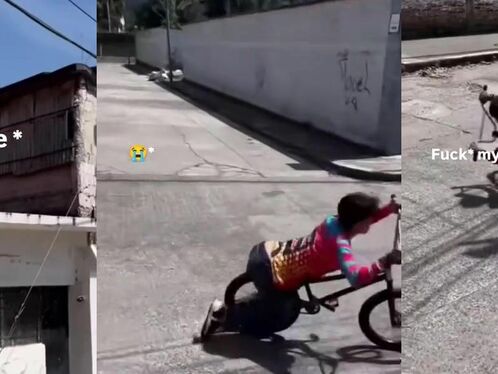 Boy crashes bike during epic roof entrance