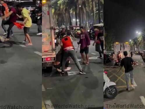 Emergency crew struggles to load man onto stretcher