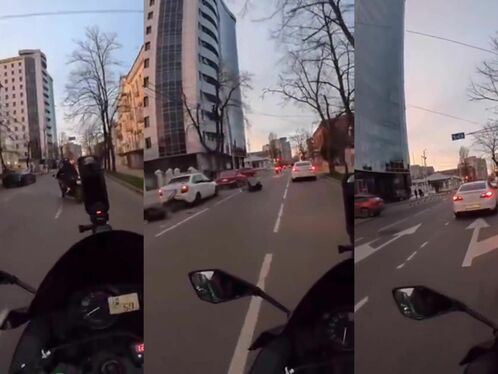 Driver swerves onto sidewalk to avoid burning object