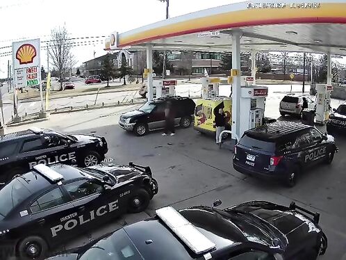 Police chase ends in fiery crash at gas station