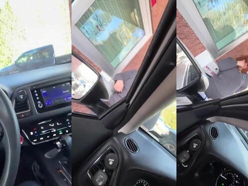 Driver captures a plane taking off from the side mirror