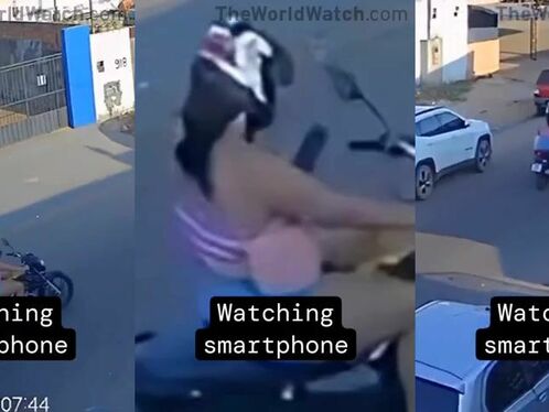 Girl crashes while using phone