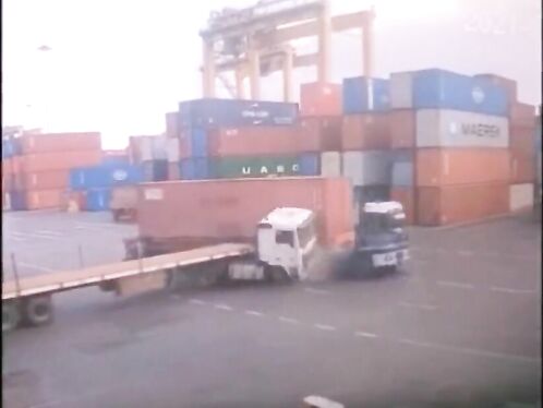 Truck loses its trailer and container in sudden gust