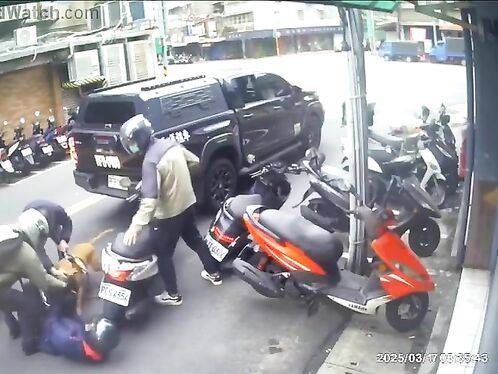 Biker attacked by pitbull from car window
