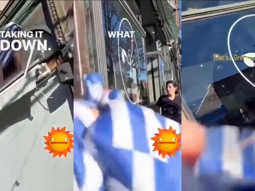 Man pulls down restaurant flag