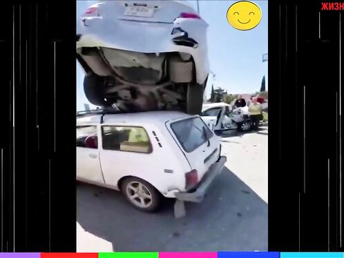 SUV lifts white van off the ground in major crash