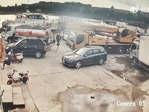 Truck crashes into a bunch of cars in parking lot