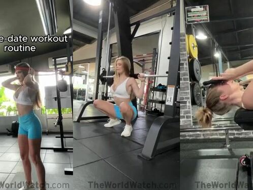 Woman does leg and arm workout in gym