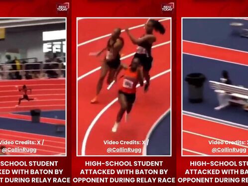 Runner hits opponent with baton