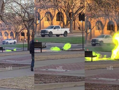 Flames erupt from manhole covers