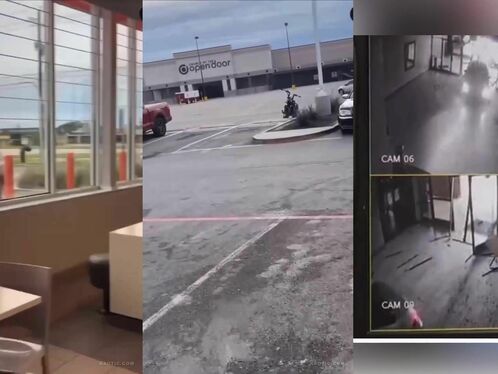 Car skids off road and crashes into a pole in a parking lot