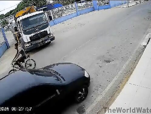 Motorcycle rider knocked off bike by careless truck driver