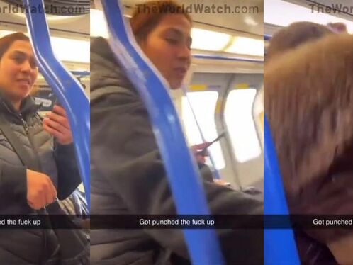 Woman gets sucker punched on the train