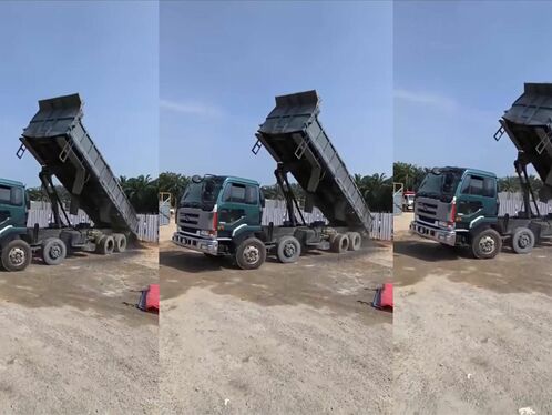 Truck turns into slingshot