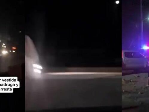 Car nearly misses ghost-like figure on night road