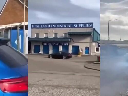 Driver smokes tires and whips car in parking lot