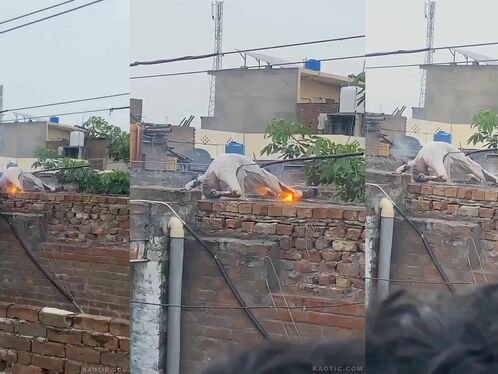 Man accidentally drops lit torch over wall