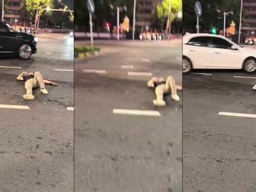 Man dressed as a giant dog gets run over by a car
