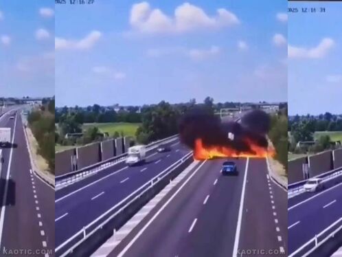 Car explodes on highway after fiery crash