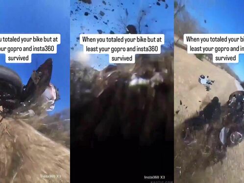 Motorcycle rider crashes hard and flips over barrier