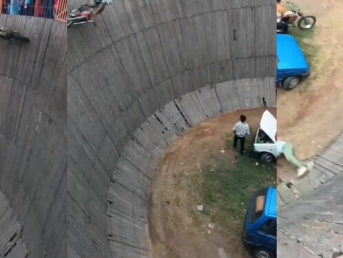 Biker crashes in Well of Death stunt