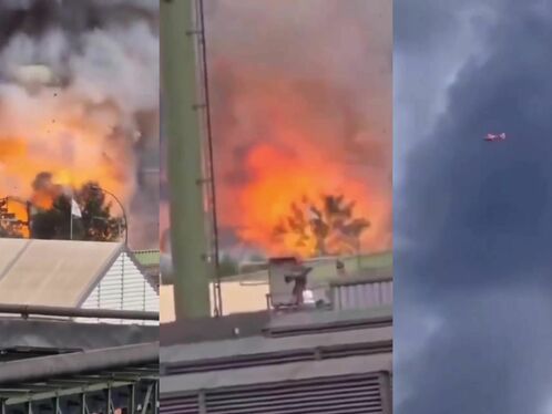 Warehouse erupts in flames in Hamburg