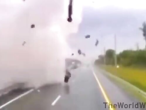 Truck explodes on highway