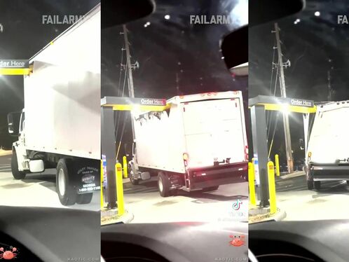 Truck driver smashes into drive-thru kiosk