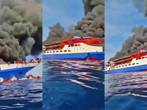 Woman watches as her parents' ship burns