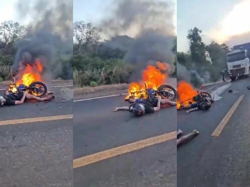 Motorcyclist burns to death after collision with bus