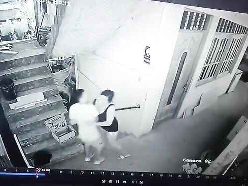 Man gets pushed down stairs by a dog