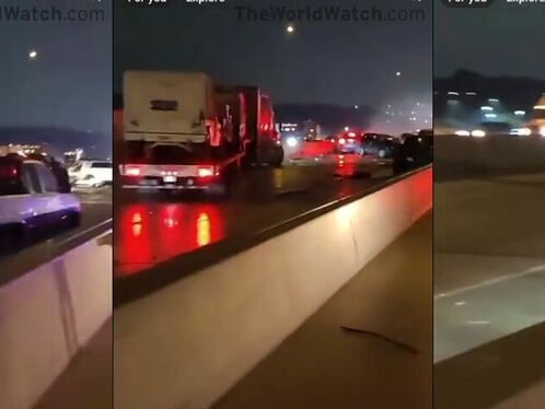 Driver records massive truck crash on highway