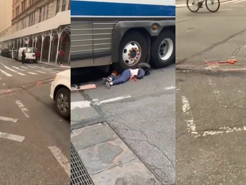 Man slides under truck and barely avoids getting run over