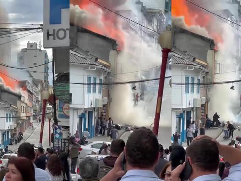 People injured as burning building roof collapses