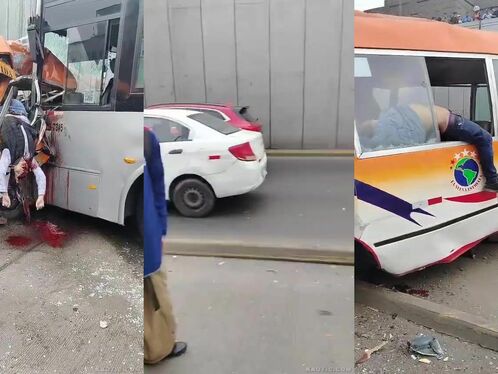 Injured driver bloodied after bus accident