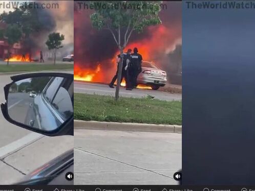 Car erupts in flames with driver inside