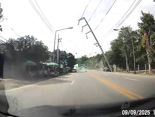 Electricity poles topple like dominoes