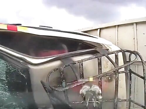 Cow runs into back of moving truck on highway