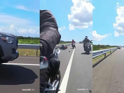 Truck rams female motorcyclist