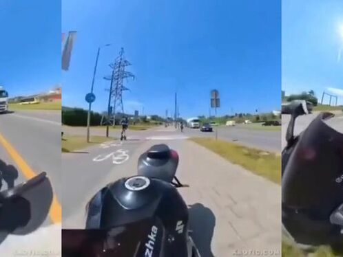 Motorcycle rider rides with no hands, loses control and wrecks