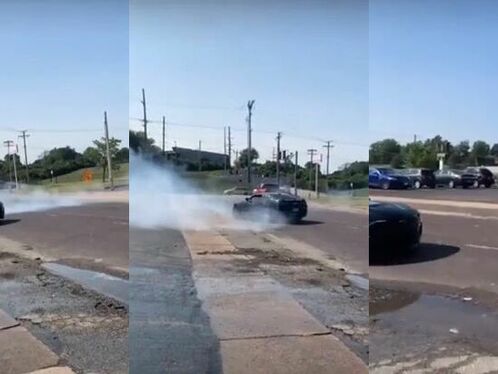 Car drifts and smokes out on the street