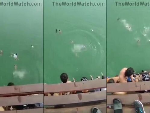 Kids dive from boat and splash into clear water